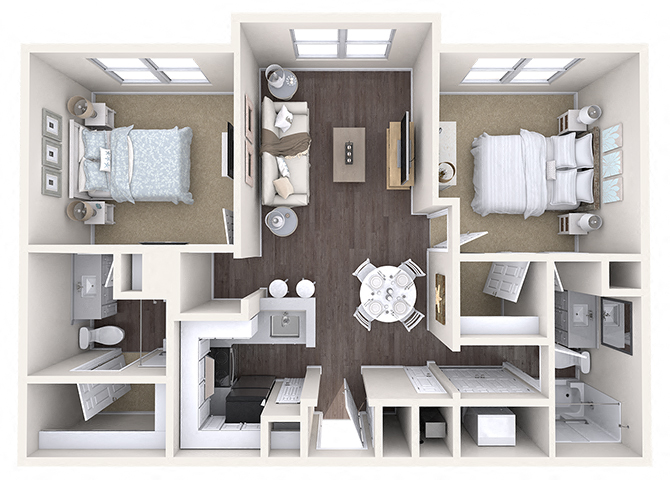 Floor plan for 2 beds, 2 baths, 1200 sqft