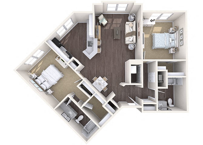 Floor plan for 2 beds, 2 baths, 1200 sqft