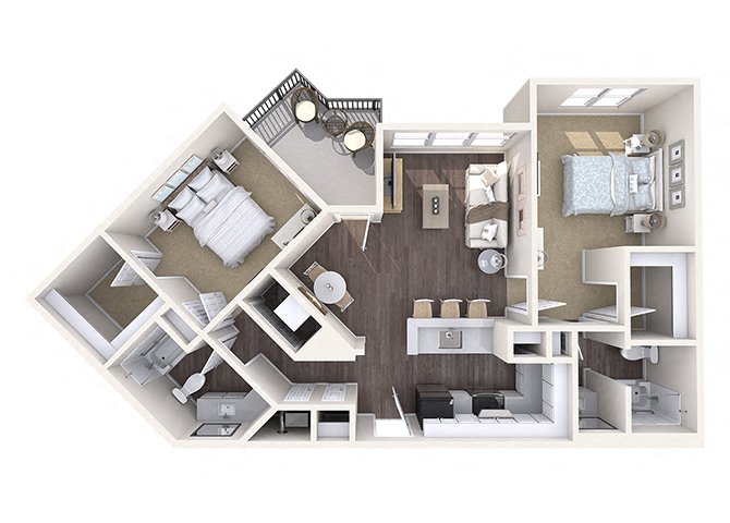 Floor plan for 2 beds, 2 baths, 1200 sqft