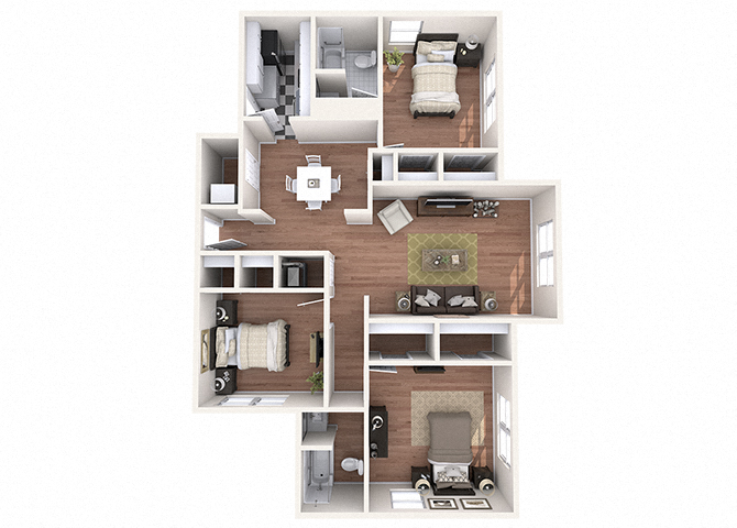 Floor plan for 3 beds, 2 baths, 1320 sqft
