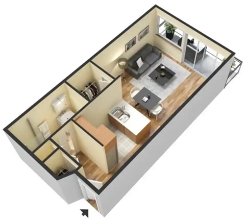 Floor plan for studio, 1 bath, 430 sqft