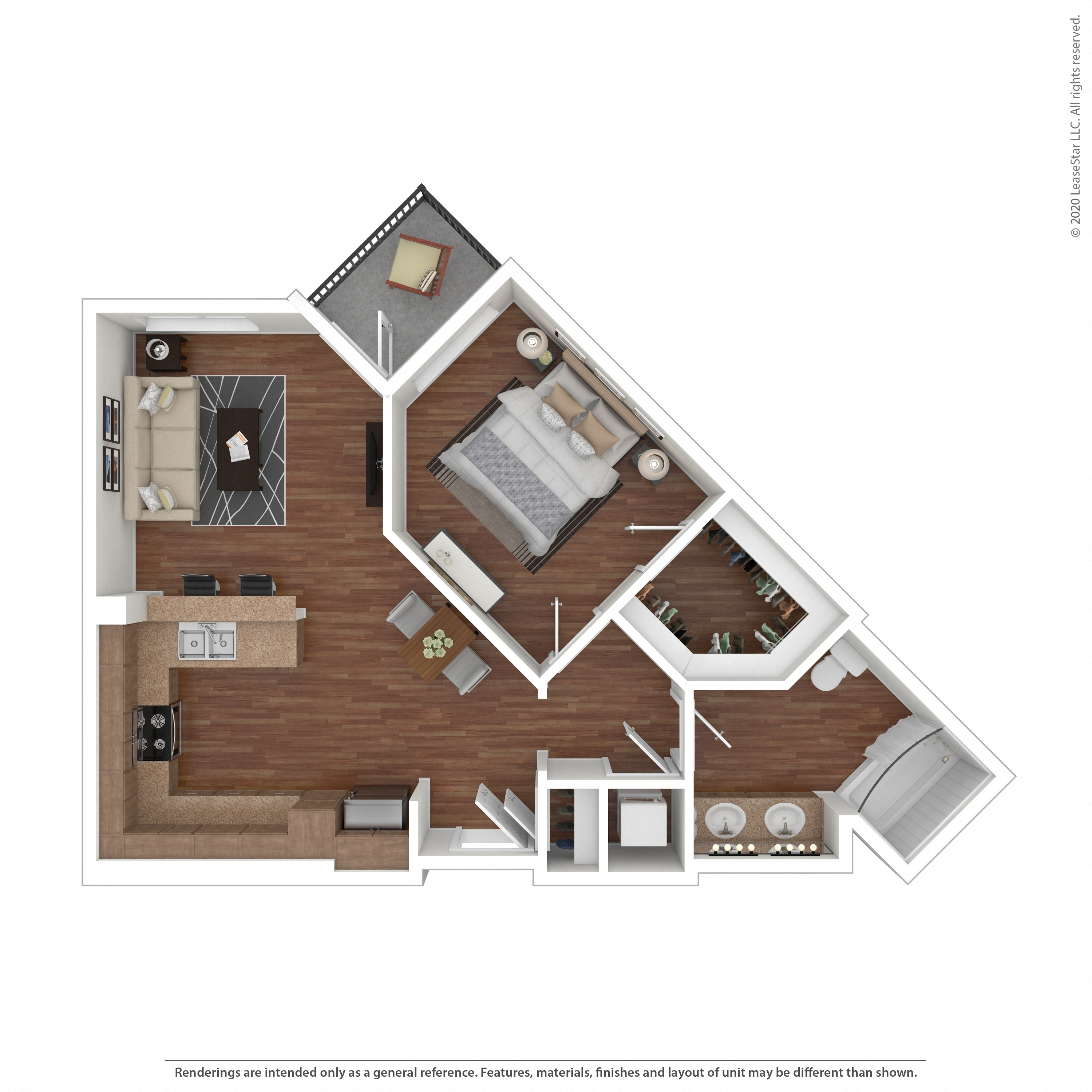 Floor plan for 1 bed, 1 bath, 794 sqft
