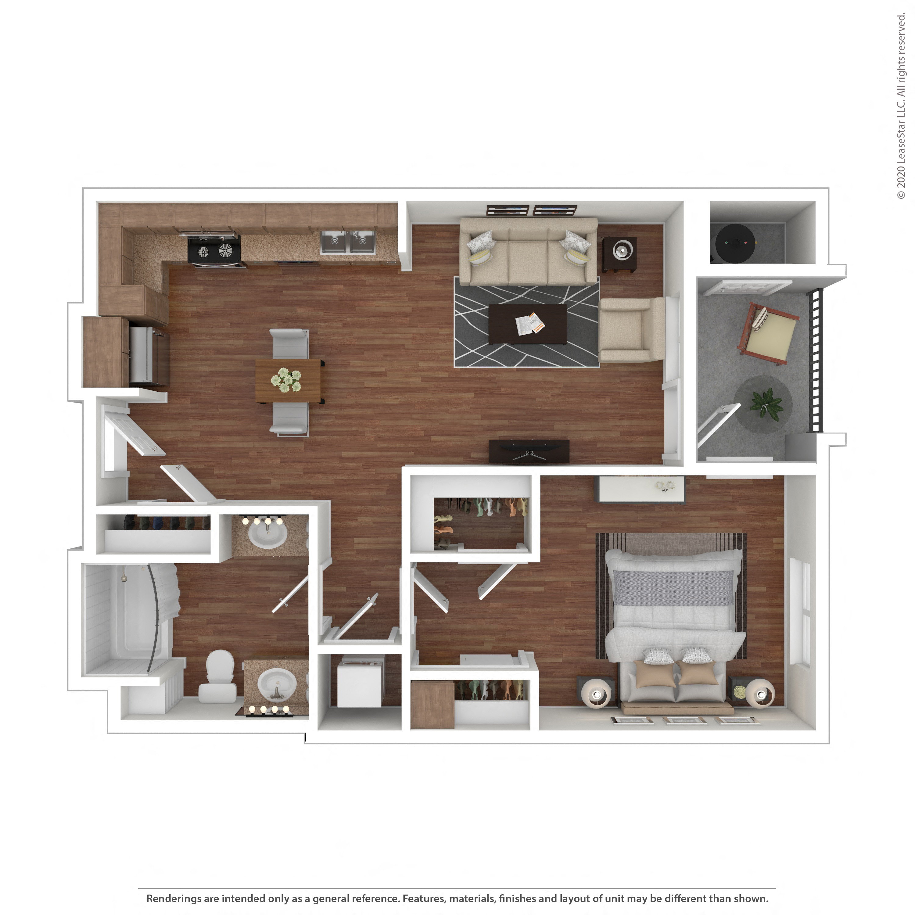 Floor plan for 1 bed, 1 bath, 804 sqft