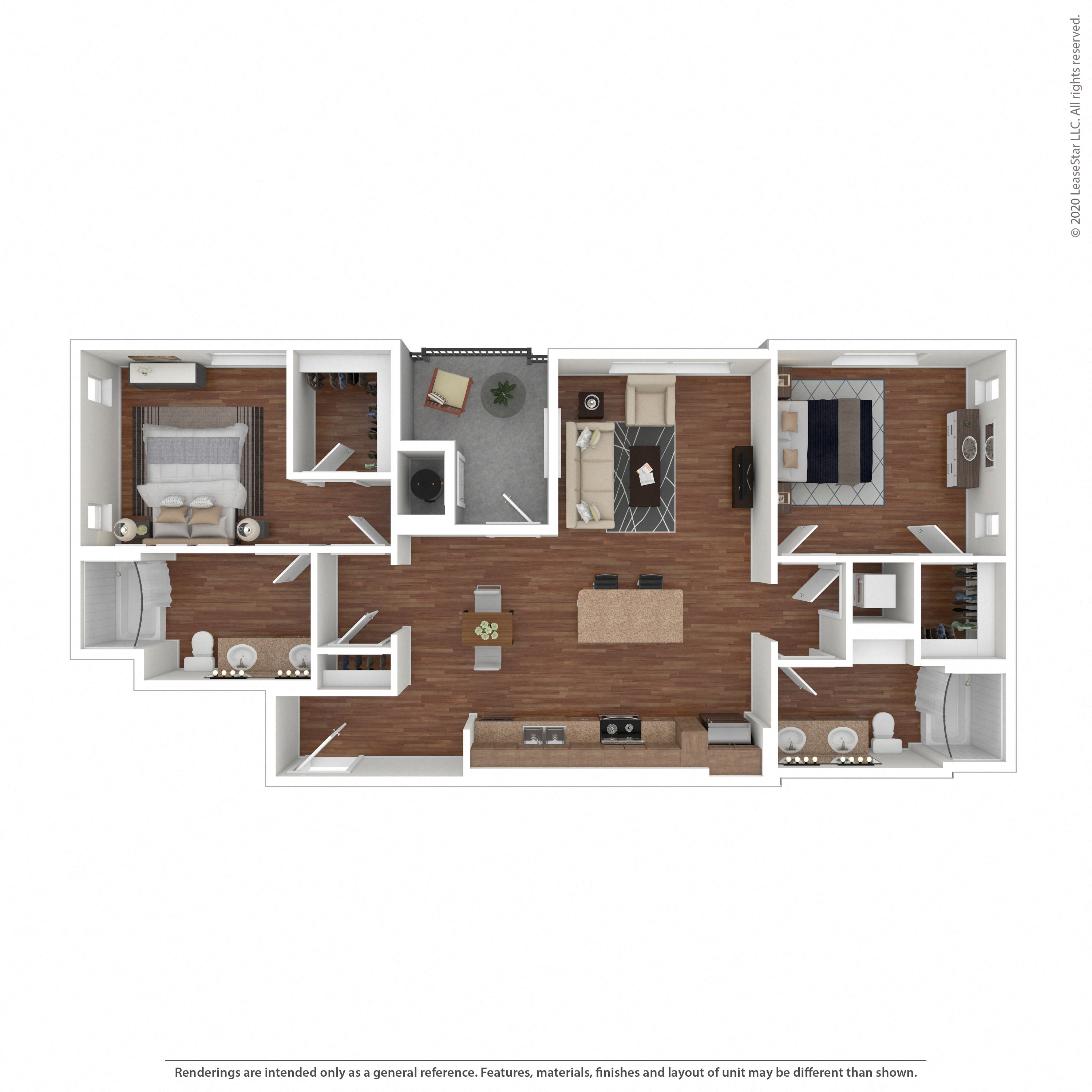 Floor plan for 2 beds, 2 baths, 1212 sqft