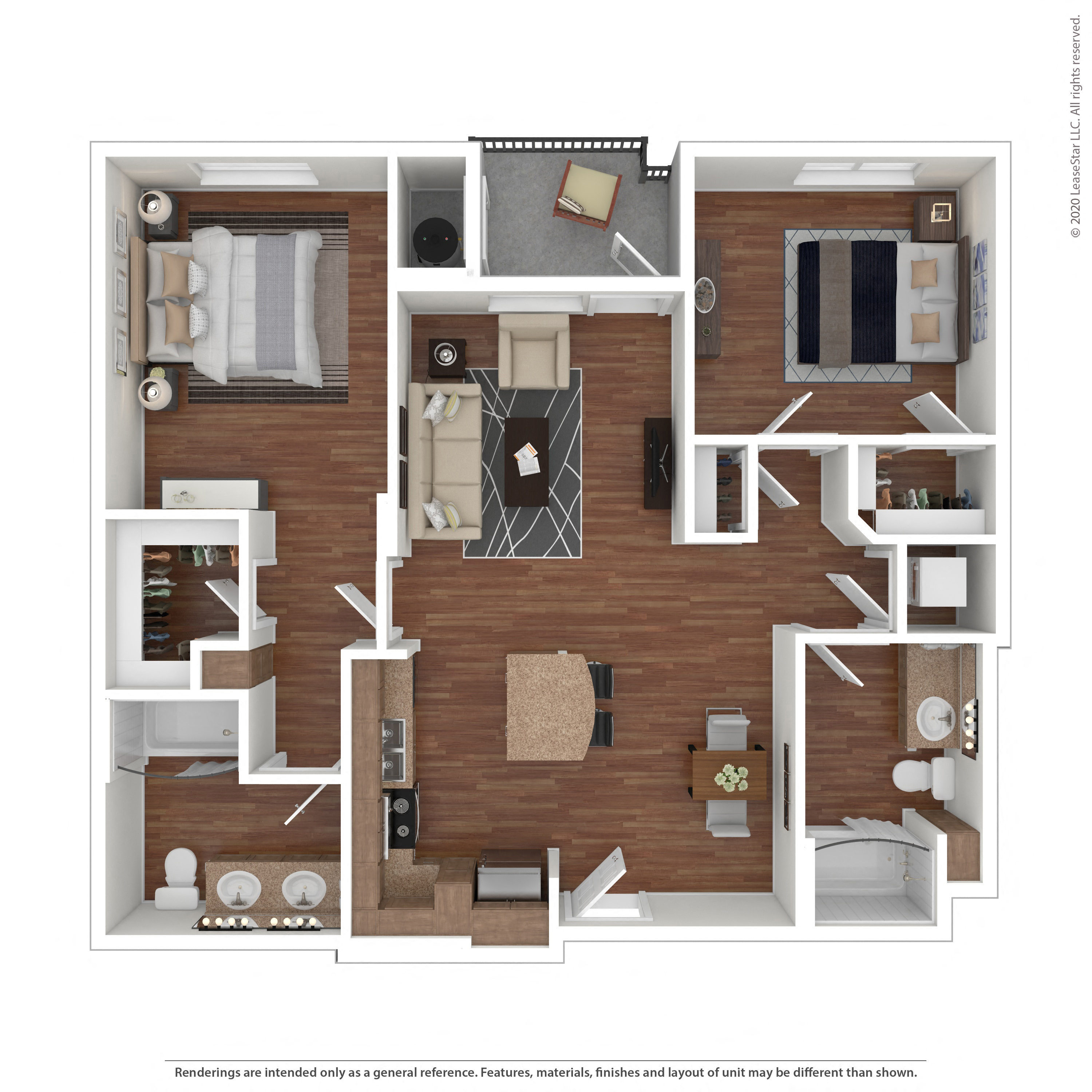 Floor plan for 2 beds, 2 baths, 1167 sqft