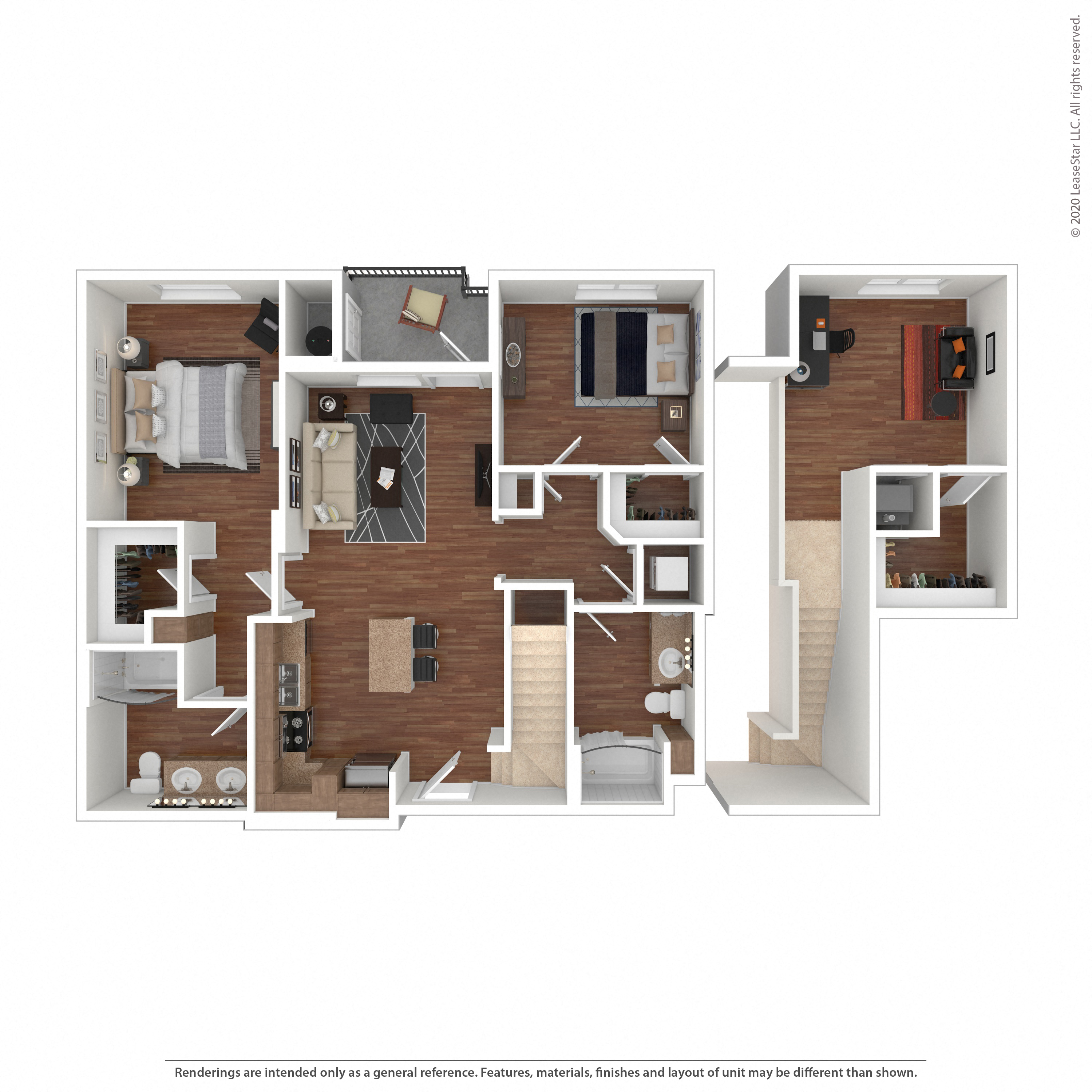 Floor plan for 2 beds, 2 baths, 1382 sqft