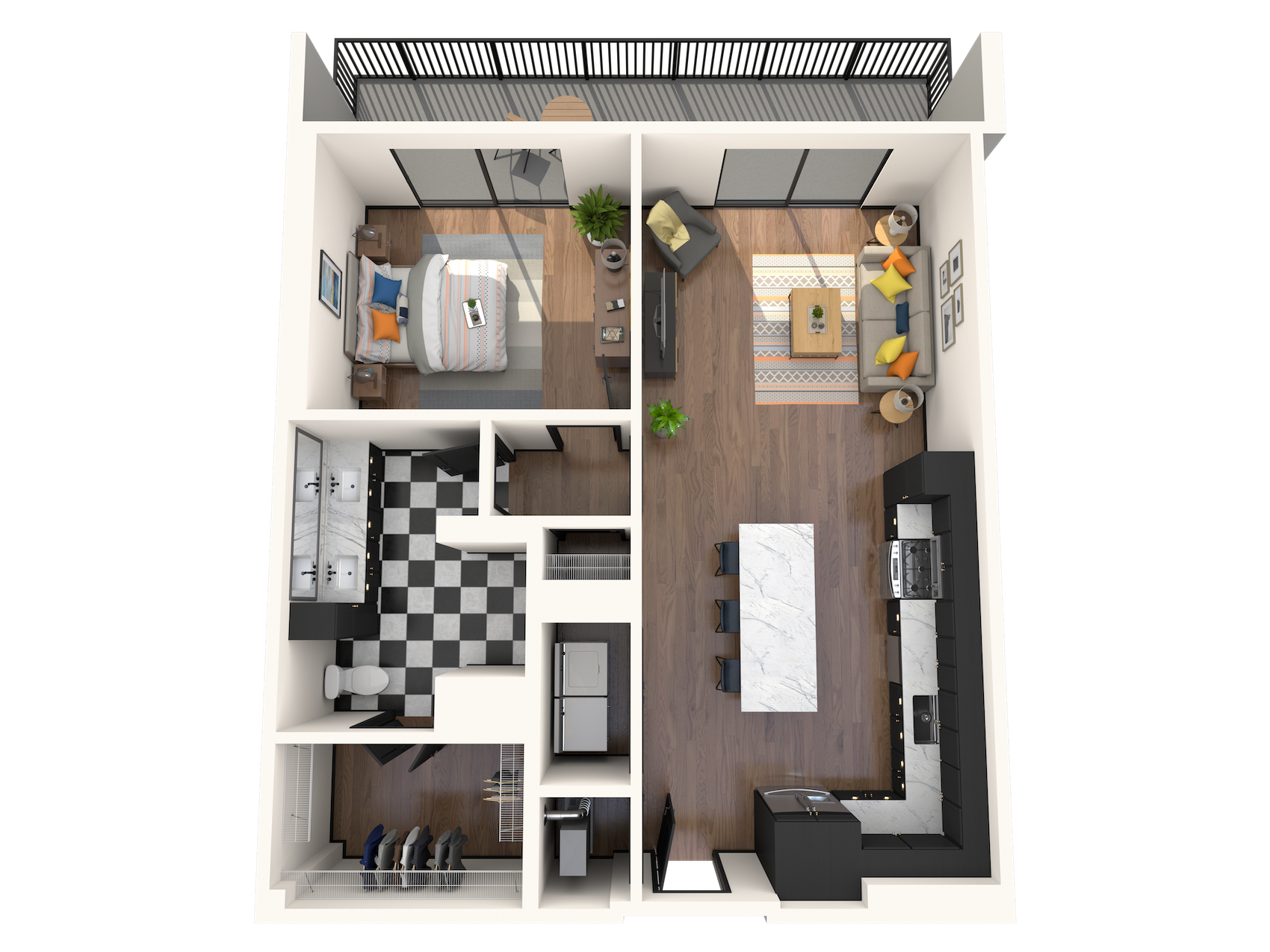 Floor plan for 1 bed, 1 bath, 847 sqft