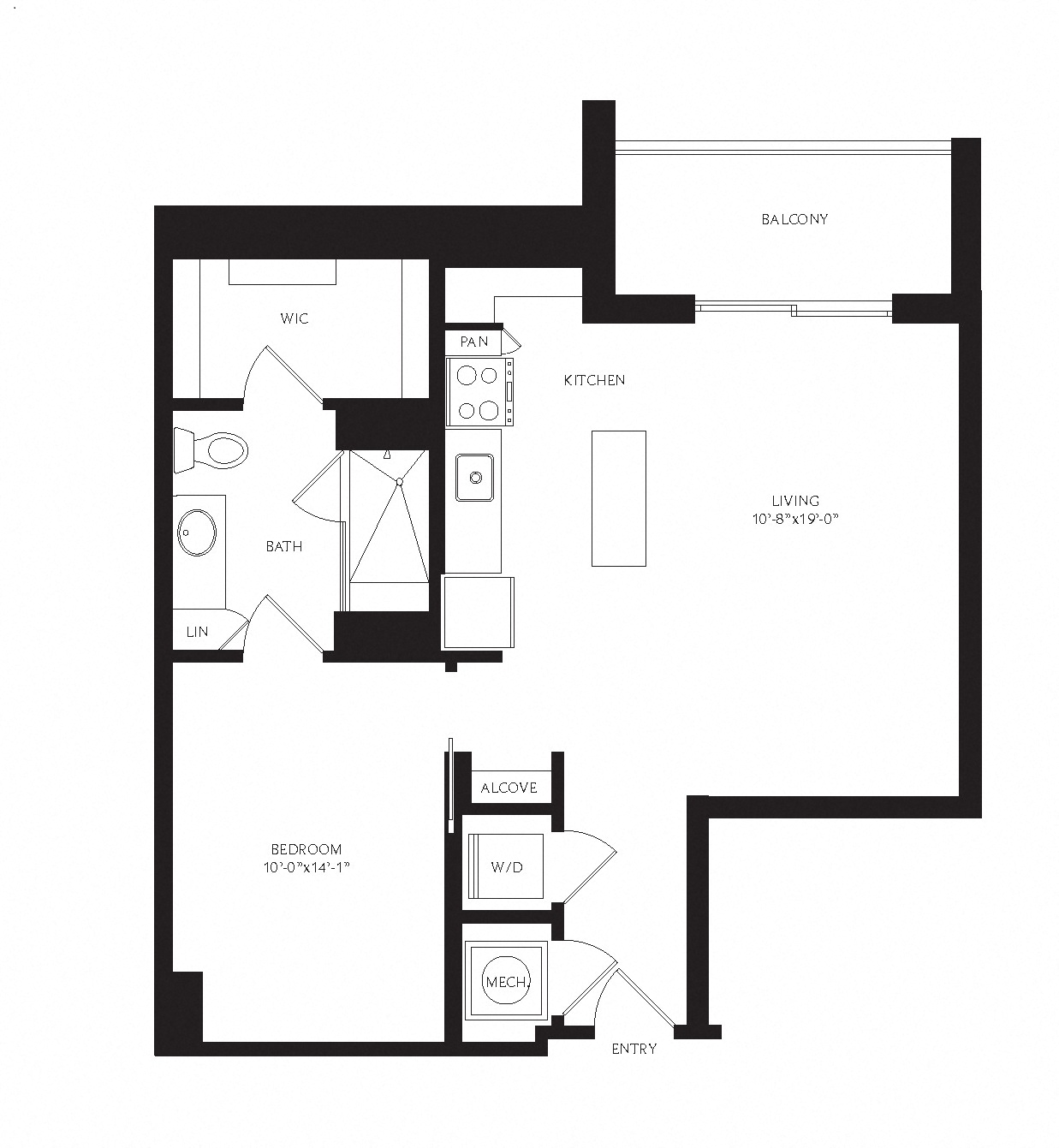 Floor plan for 1 bed, 1 bath, 772 sqft