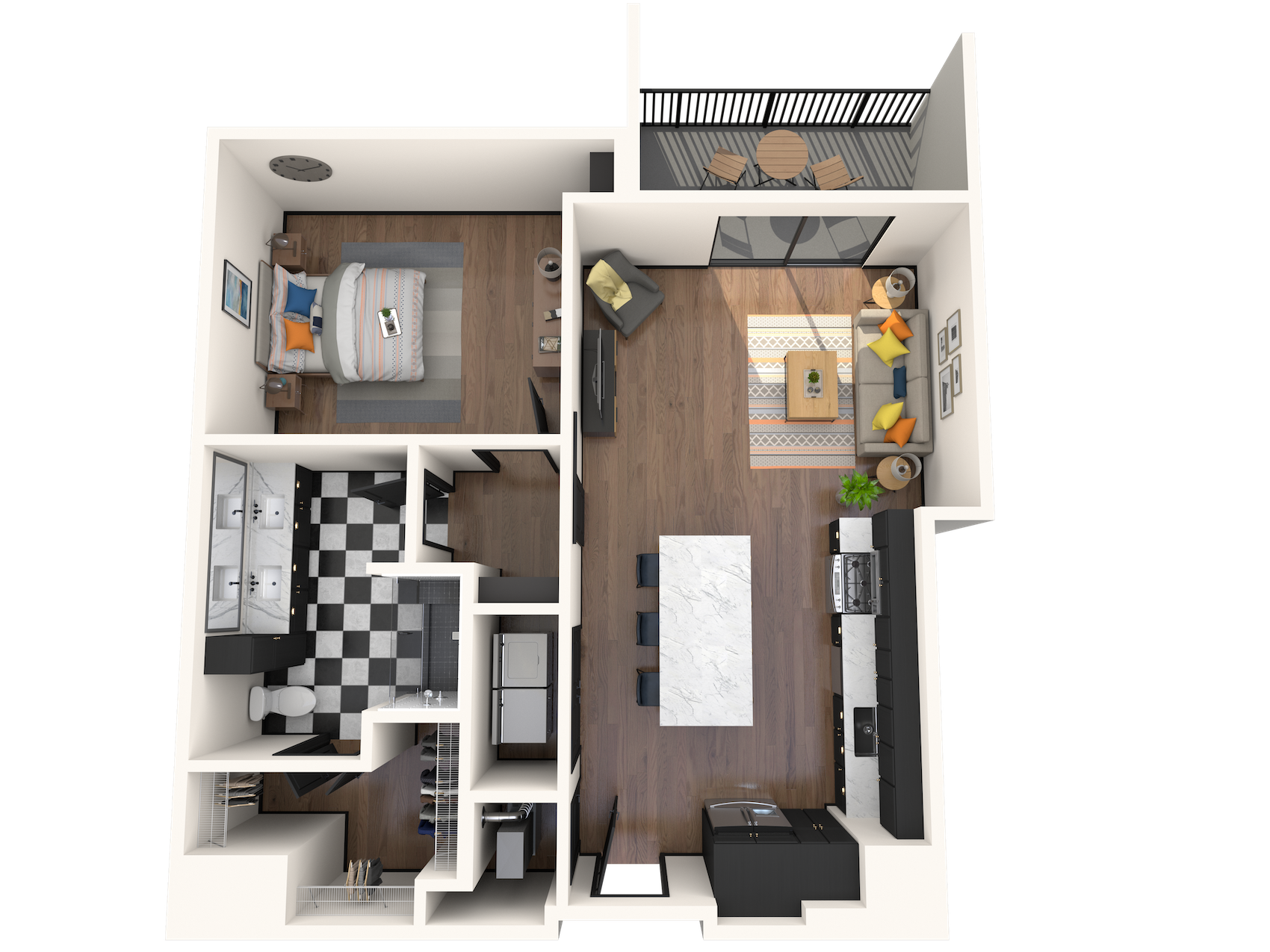 Floor plan for 1 bed, 1 bath, 831 sqft