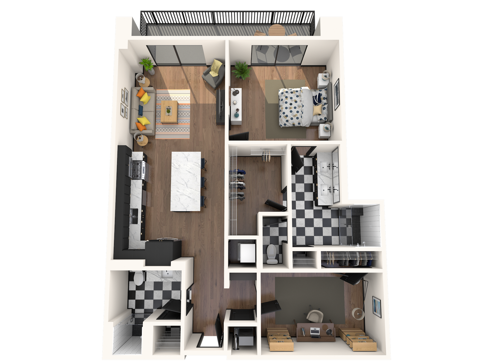 Floor plan for 2 beds, 2 baths, 1159 sqft