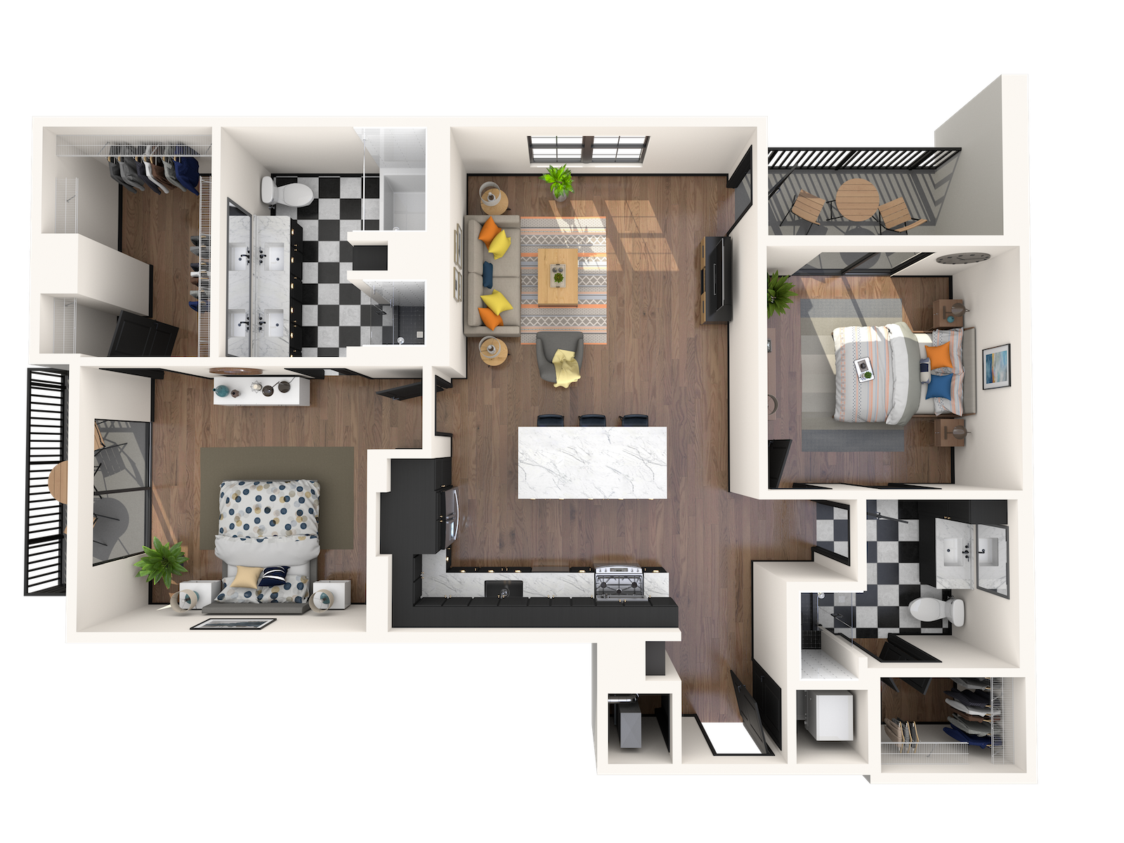 Floor plan for 2 beds, 2 baths, 1229 sqft