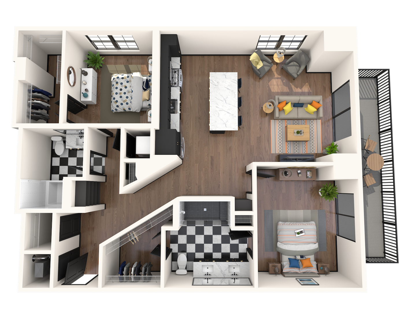 Floor plan for 2 beds, 2 baths, 1256 sqft