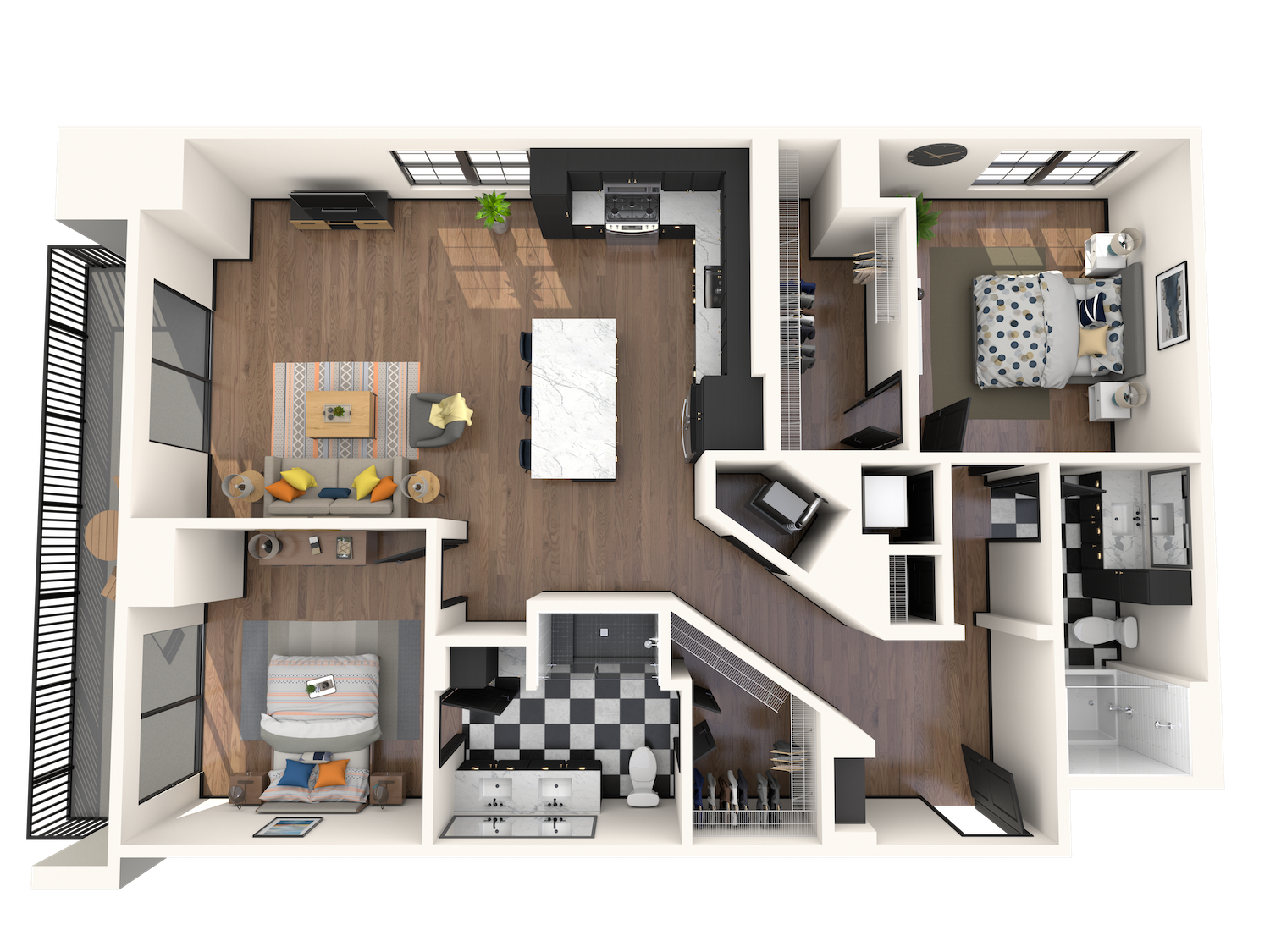 Floor plan for 2 beds, 2 baths, 1323 sqft