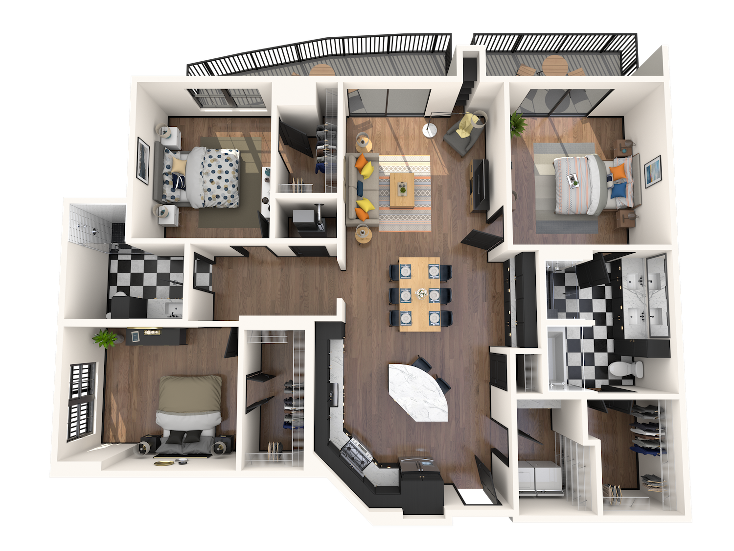 Floor plan for 3 beds, 2 baths, 1584 sqft