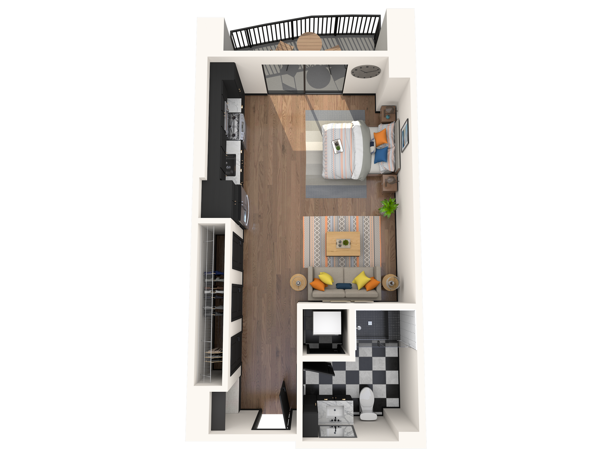 Floor plan for studio, 1 bath, 532 sqft