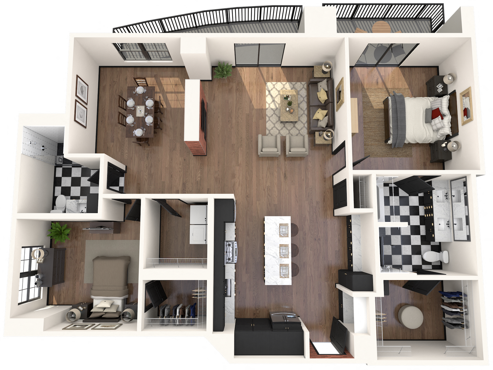 Floor plan for 2 beds, 2 baths, 1584 sqft