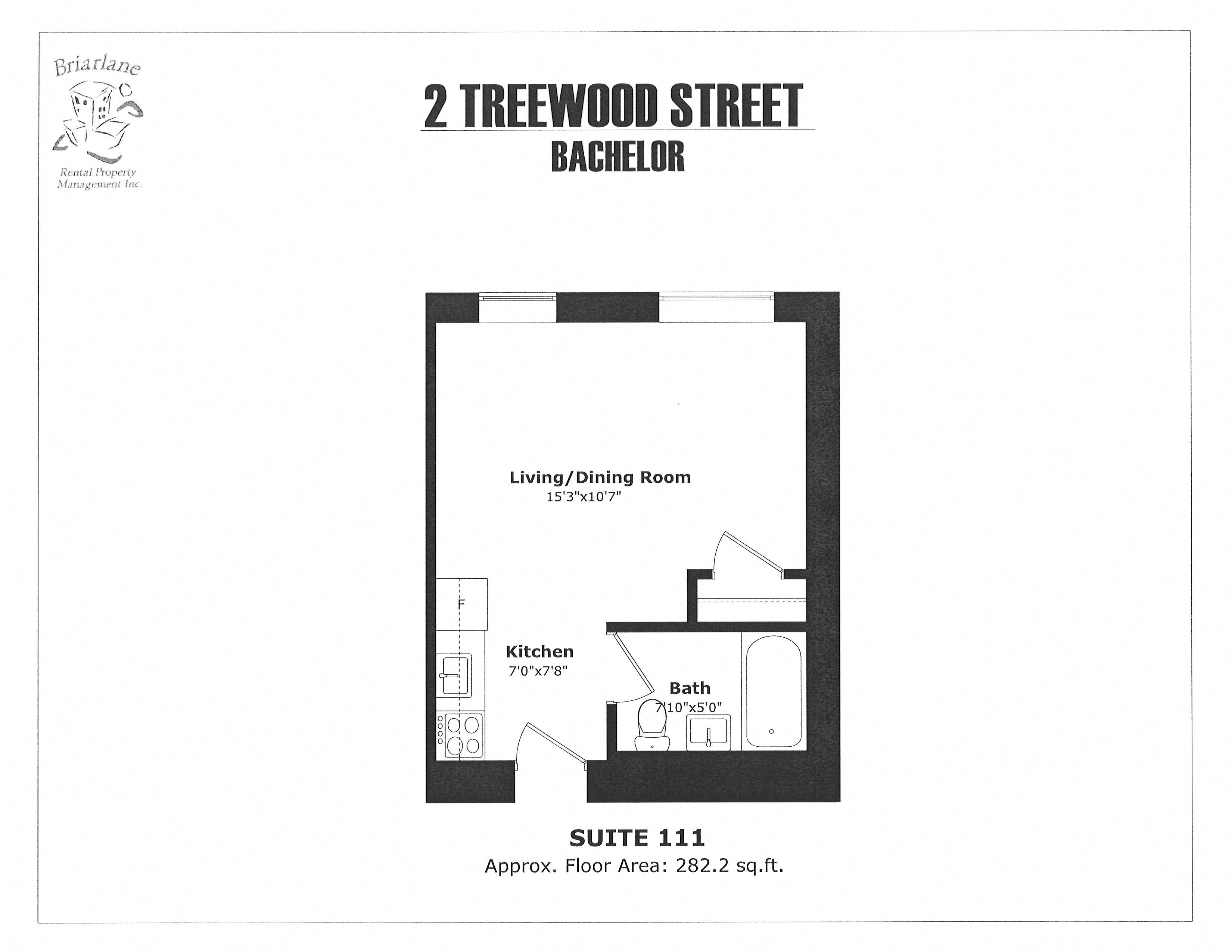 Floor plan for studio, 1 bath, 282 sqft