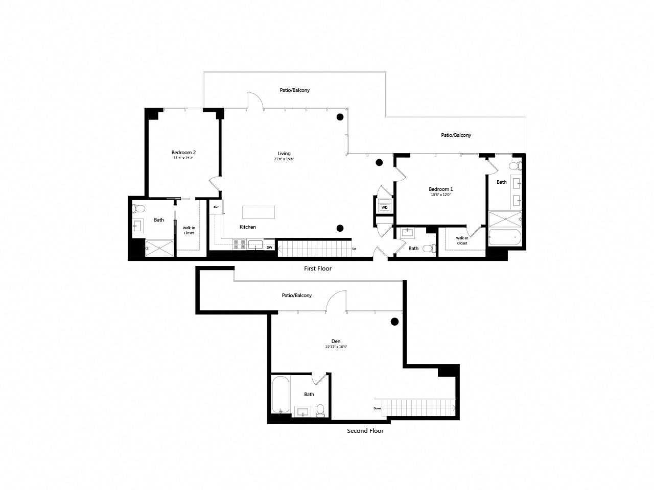 Floor plan for 2 beds, 3.5 baths, 2021 sqft