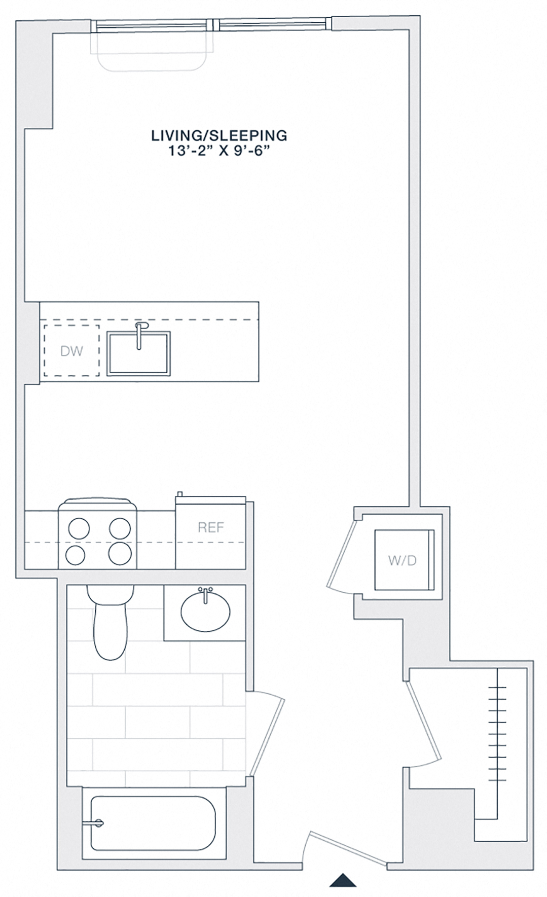 Floor plan for studio, 1 bath, 415 sqft
