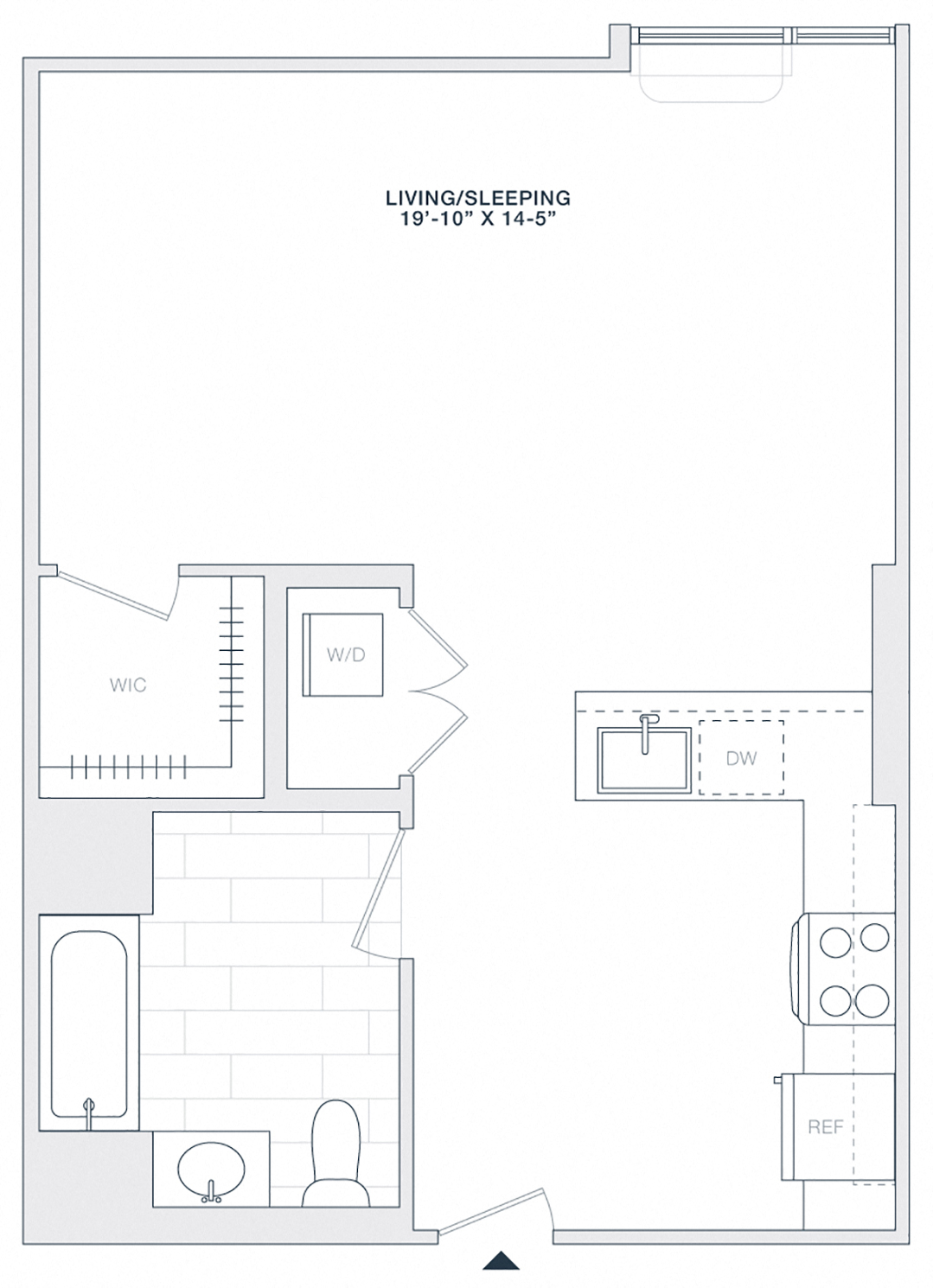 Floor plan for studio, 1 bath, 560 sqft