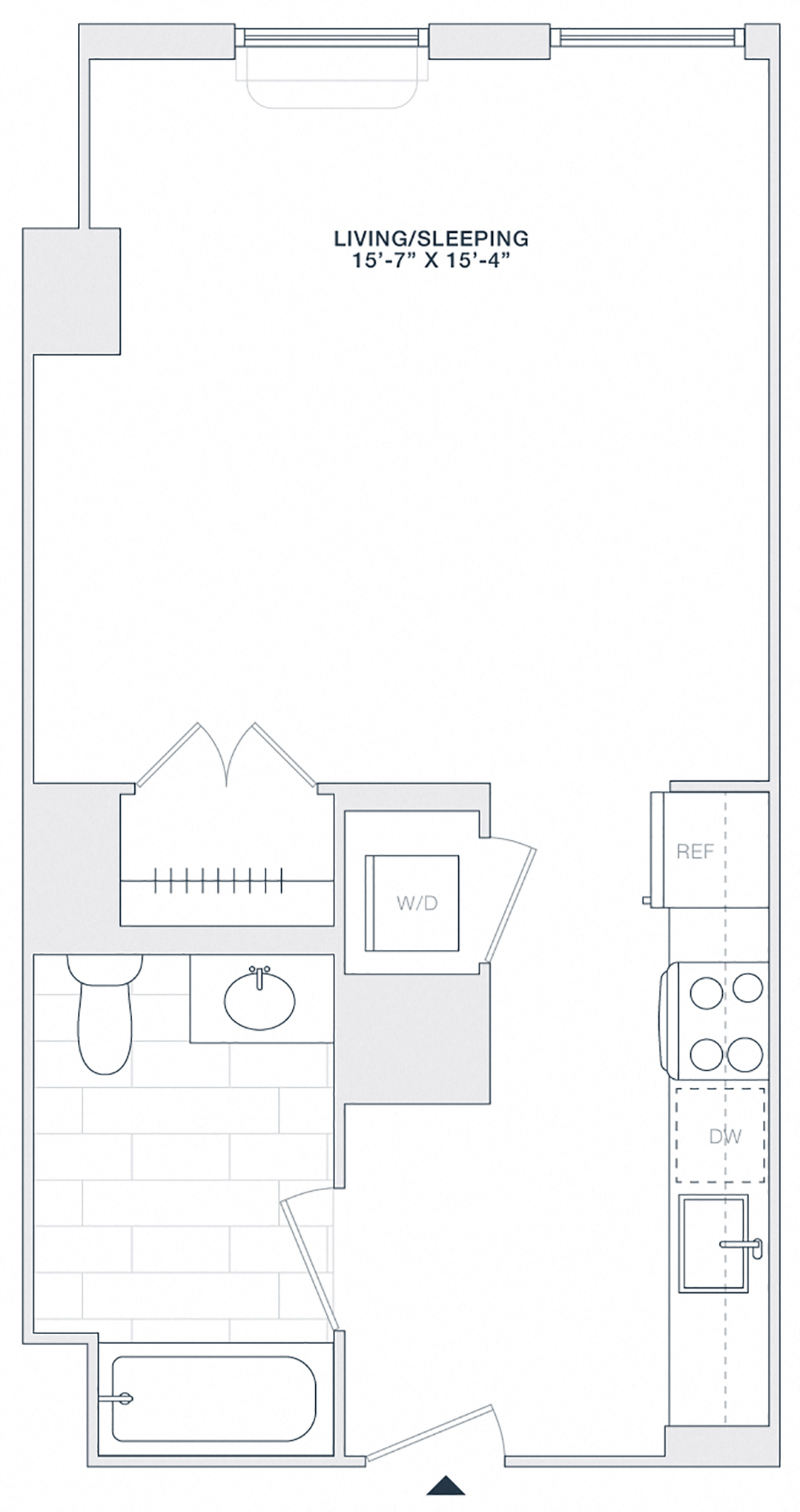 Floor plan for studio, 1 bath, 500 sqft