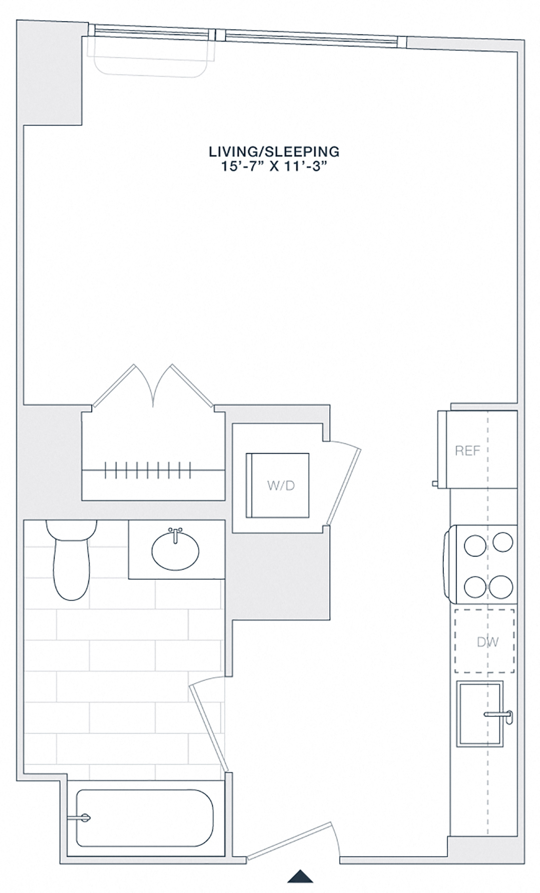 Floor plan for studio, 1 bath, 422 sqft