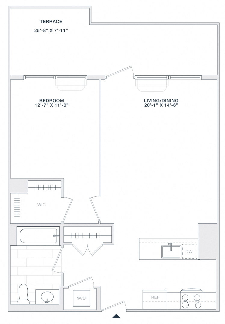Floor plan for 1 bed, 1 bath, 780 sqft