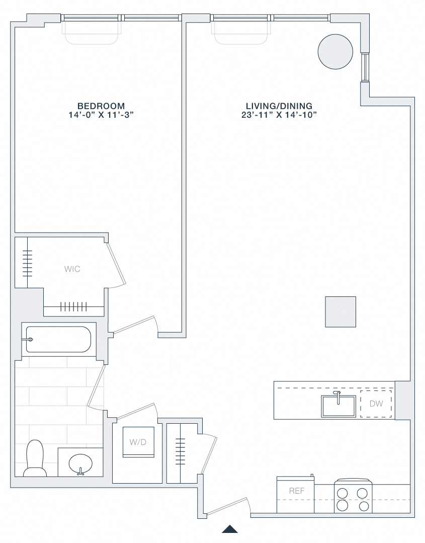 Floor plan for 1 bed, 1 bath, 860 sqft