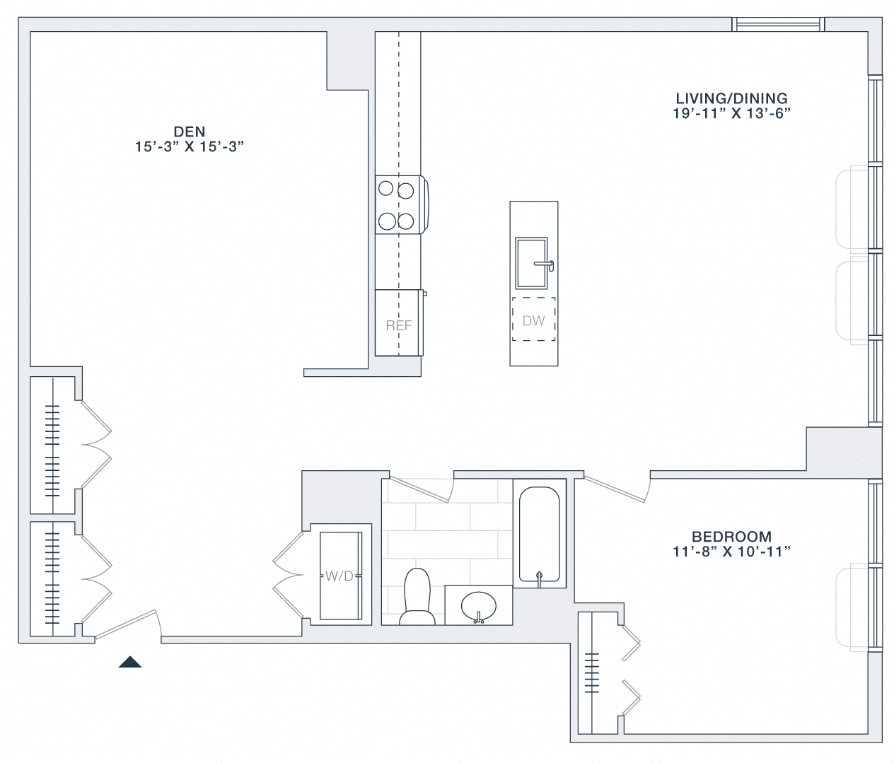 Floor plan for 1 bed, 1 bath, 1120 sqft
