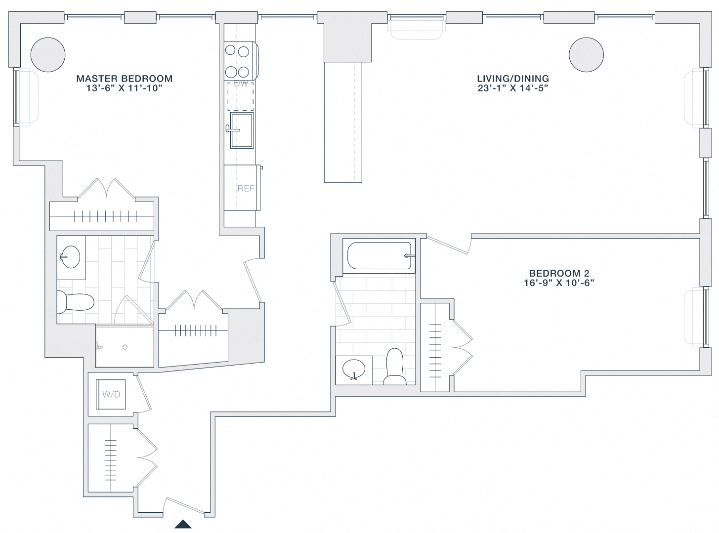 Floor plan for 2 beds, 2 baths, 1335 sqft