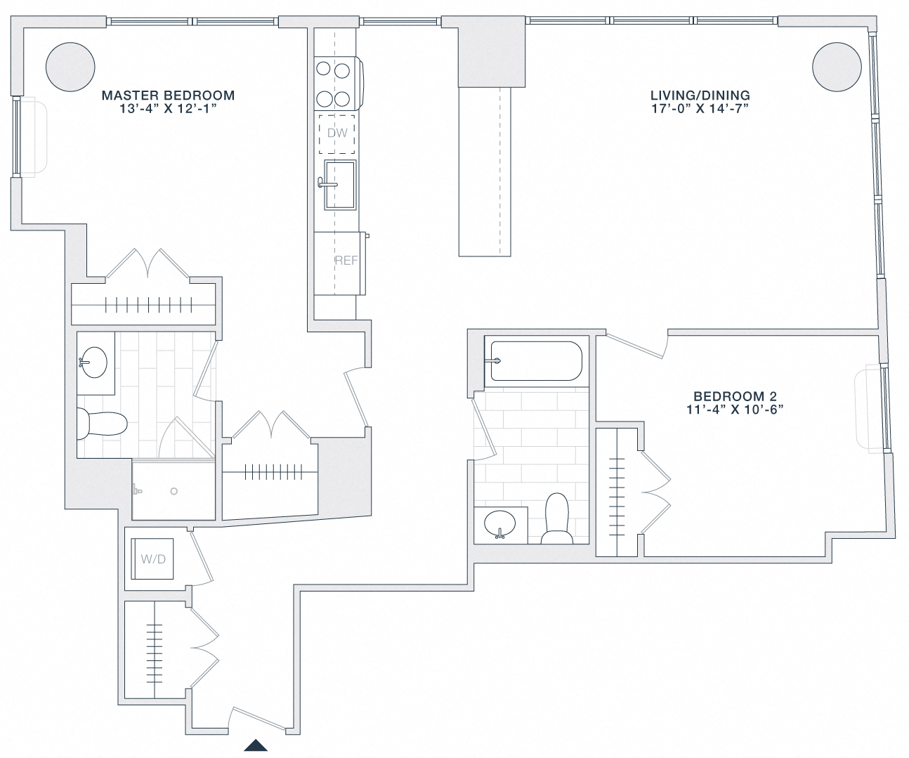 Floor plan for 2 beds, 2 baths, 1120 sqft