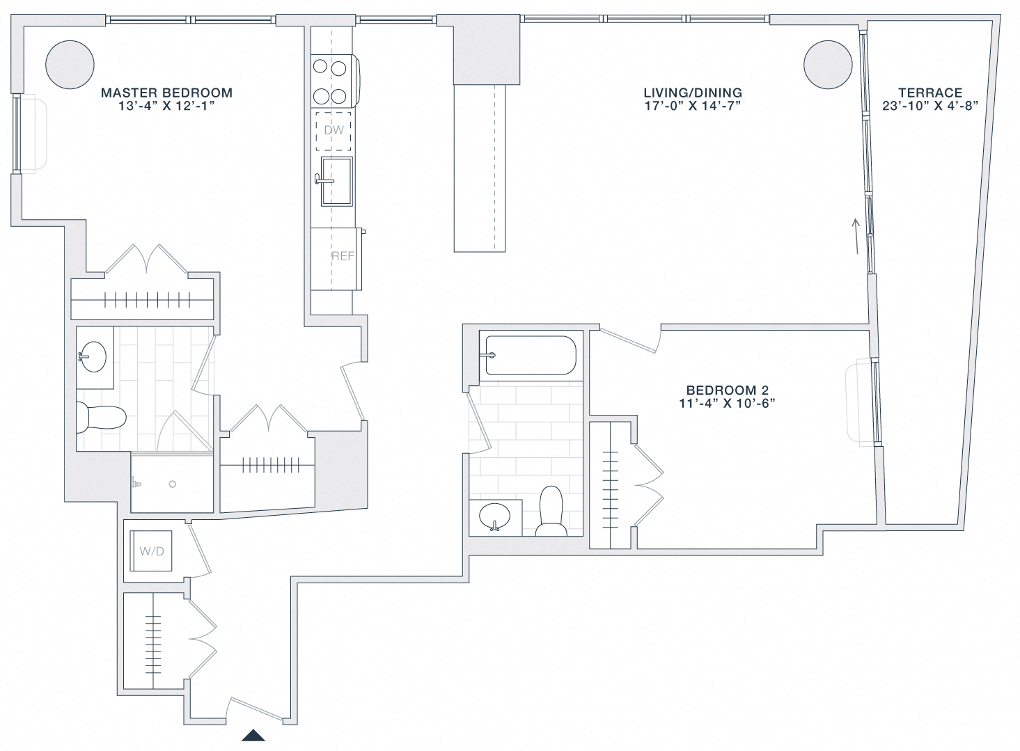 Floor plan for 2 beds, 2 baths, 1120 sqft