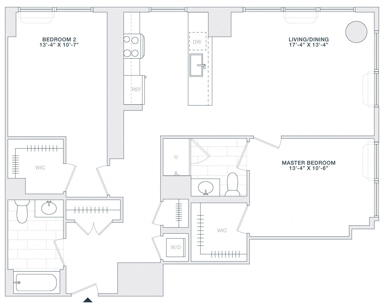 Floor plan for 2 beds, 2 baths, 1120 sqft