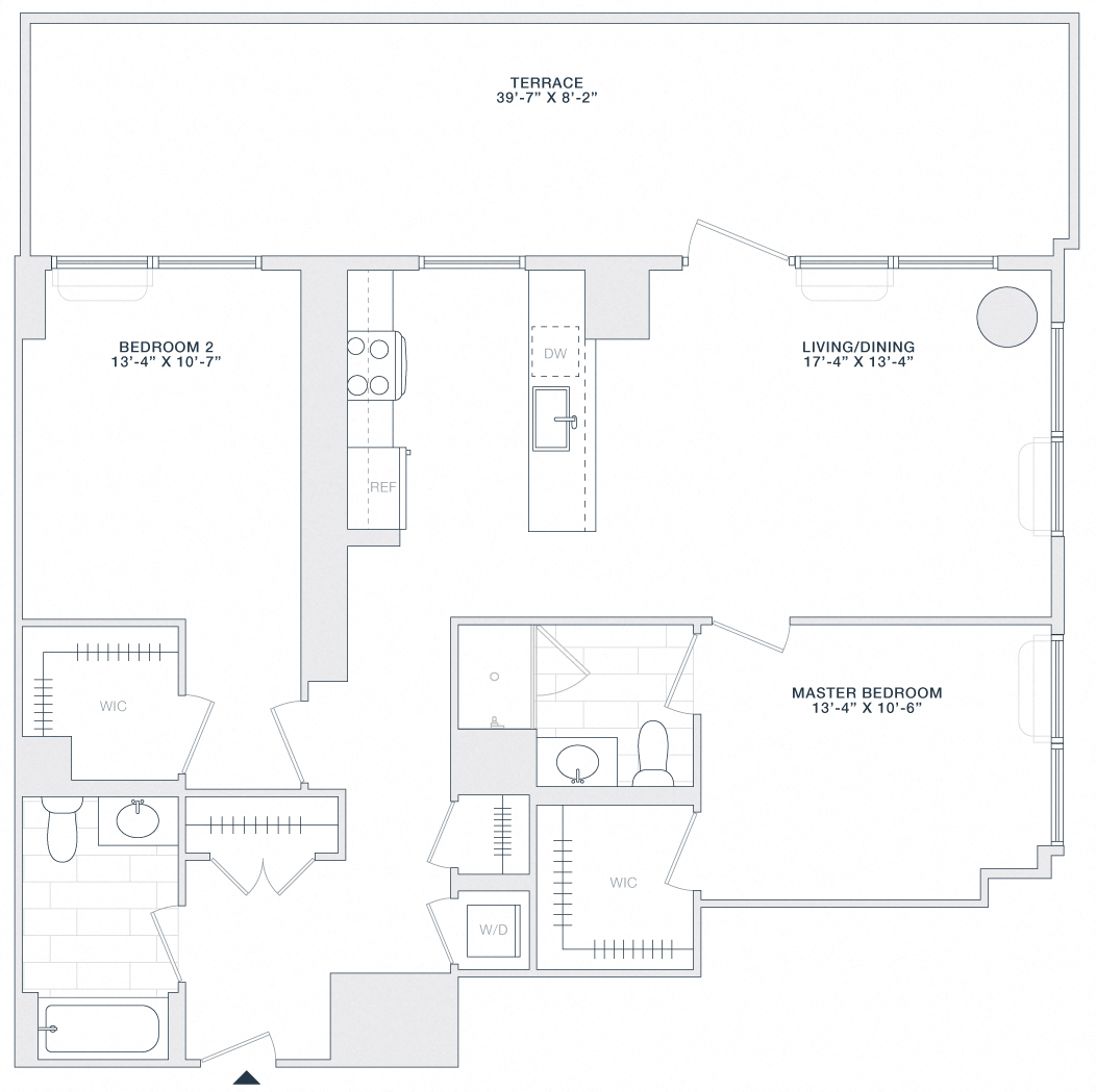 Floor plan for 2 beds, 2 baths, 1120 sqft