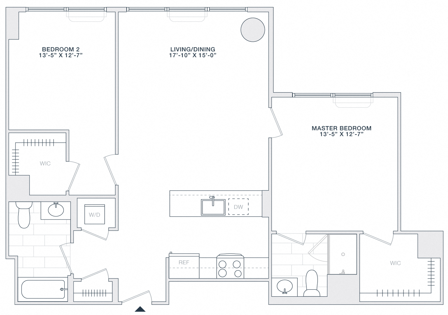 Floor plan for 2 beds, 2 baths, 1085 sqft