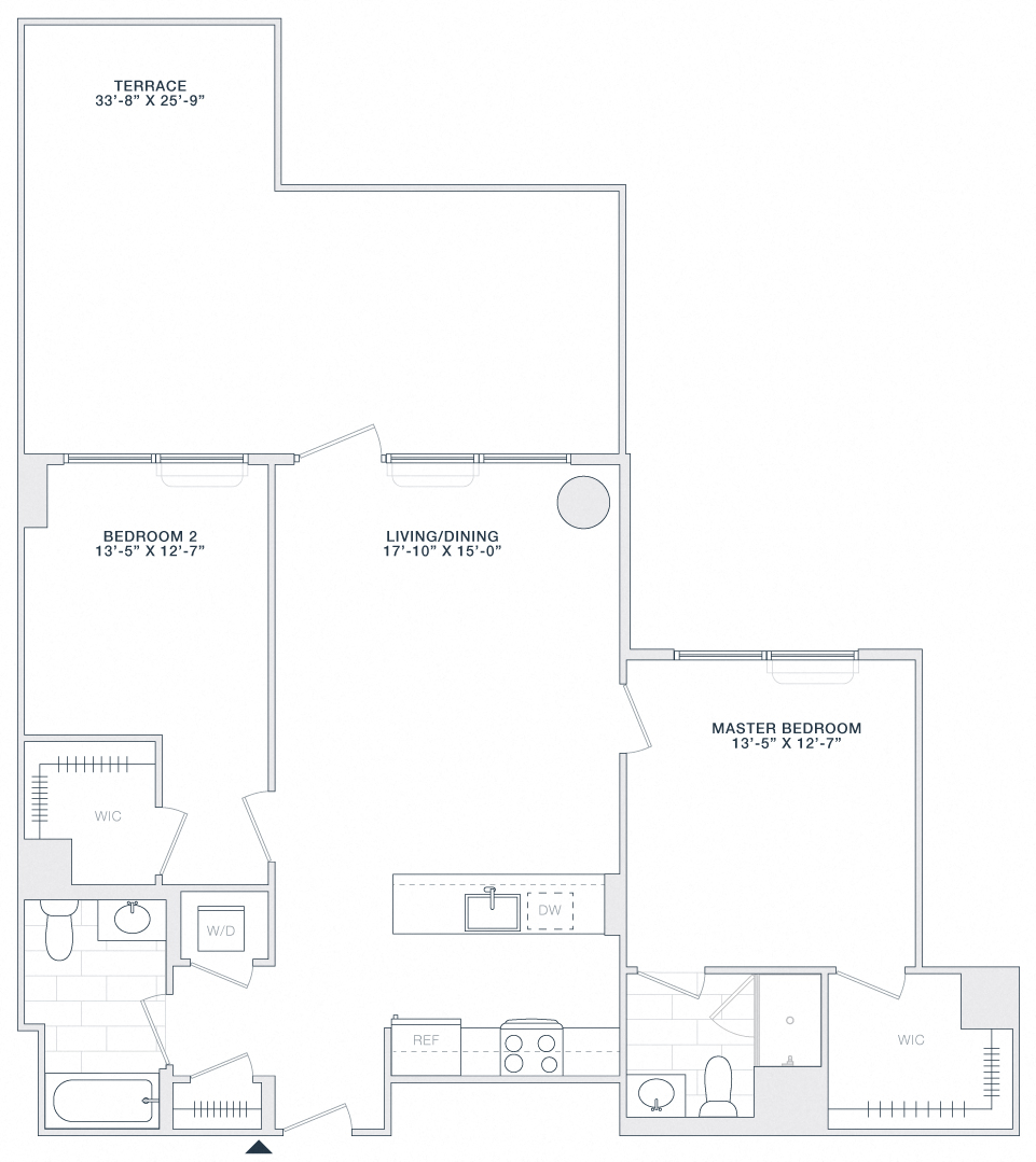 Floor plan for 2 beds, 2 baths, 1085 sqft