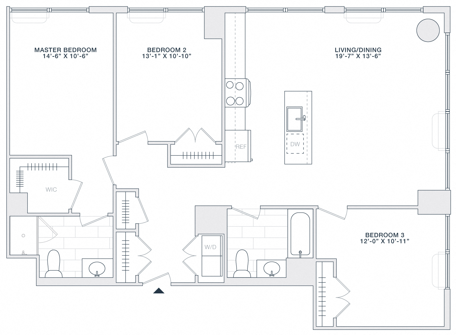 Floor plan for 3 beds, 2 baths, 1330 sqft