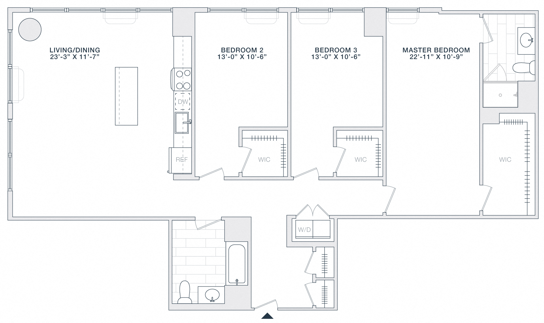 Floor plan for 3 beds, 2 baths, 1625 sqft