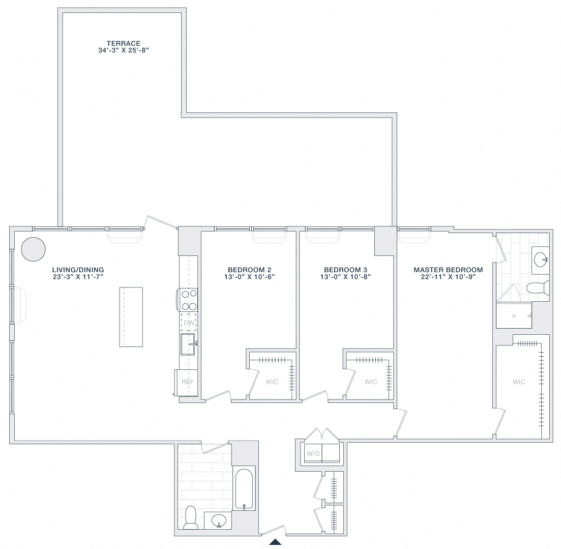 Floor plan for 3 beds, 2 baths, 1625 sqft