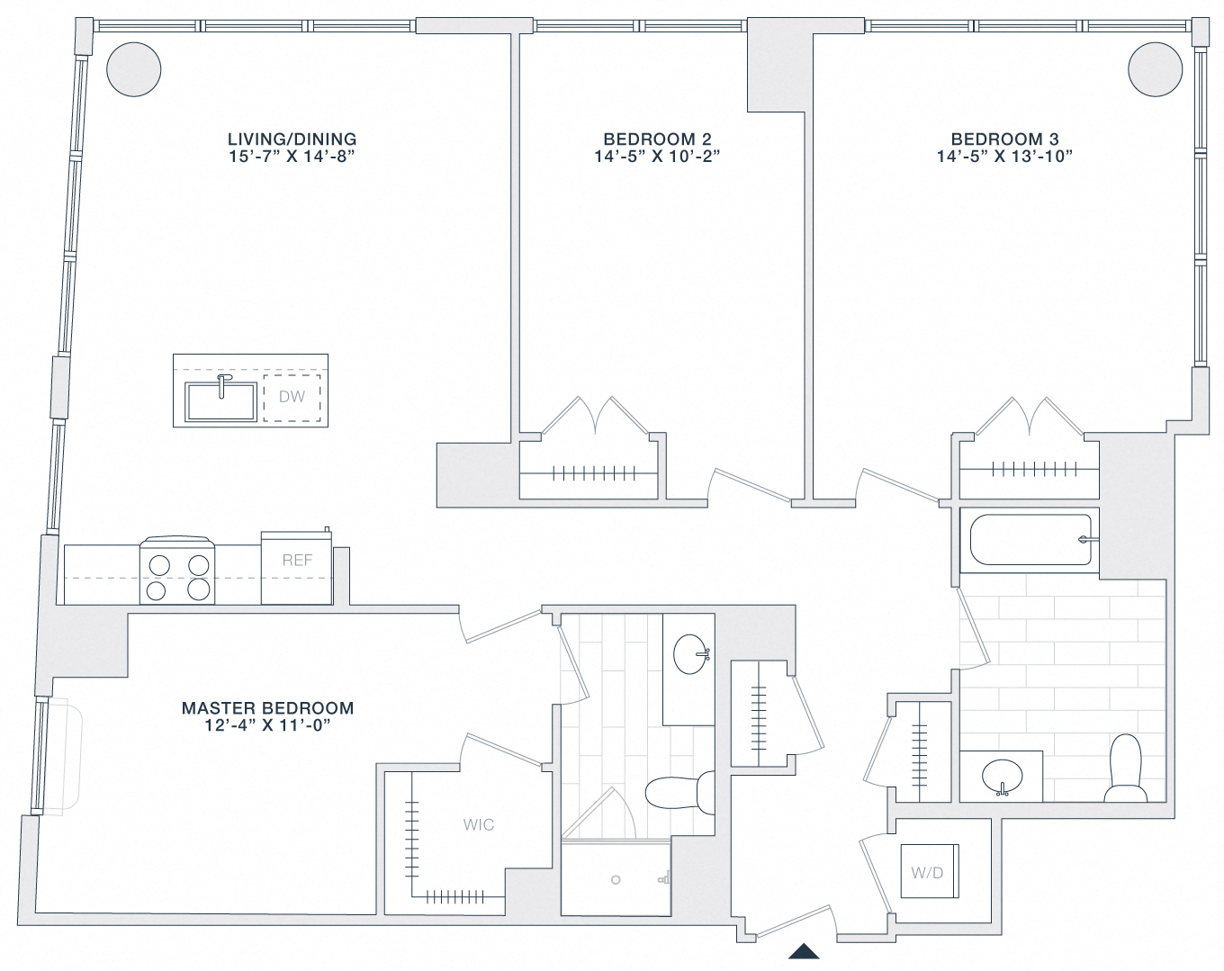 Floor plan for 3 beds, 2 baths, 1330 sqft