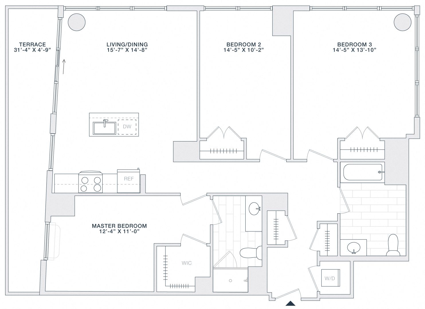 Floor plan for 3 beds, 2 baths, 1330 sqft