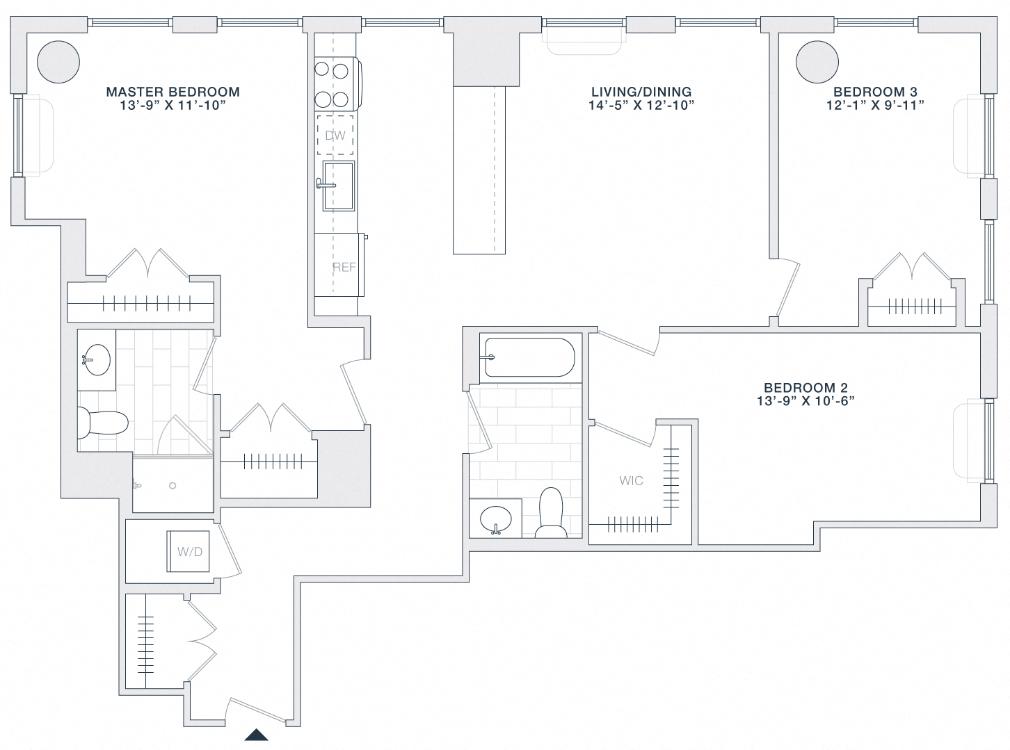 Floor plan for 3 beds, 2 baths, 1335 sqft