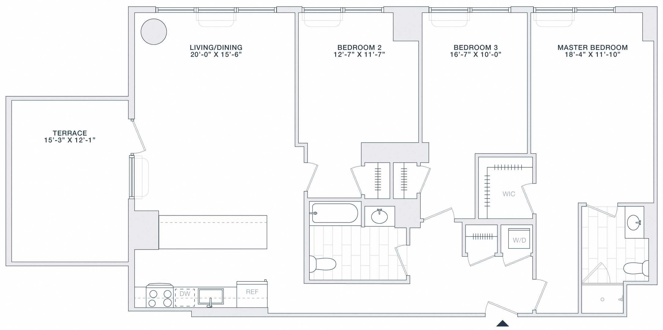 Floor plan for 3 beds, 2 baths, 1500 sqft