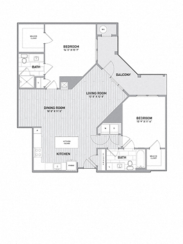 Floor plan for 2 beds, 2 baths, 1245 sqft