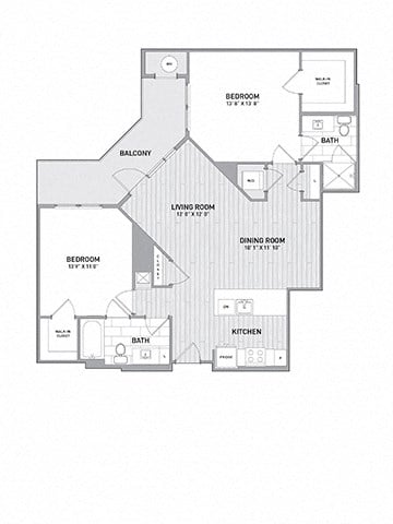 Floor plan for 2 beds, 2 baths, 1143 sqft
