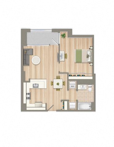 Floor plan for 1 bed, 1 bath, 695 sqft