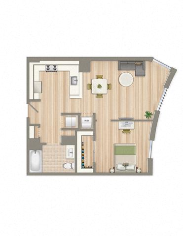 Floor plan for 1 bed, 1 bath, 747 sqft