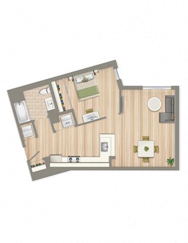 Floor plan for 1 bed, 1 bath, 759 sqft