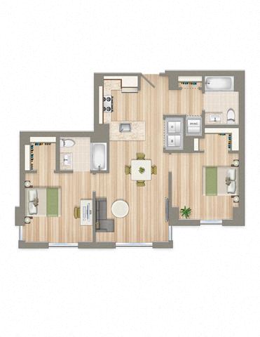 Floor plan for 2 beds, 2 baths, 1003 sqft