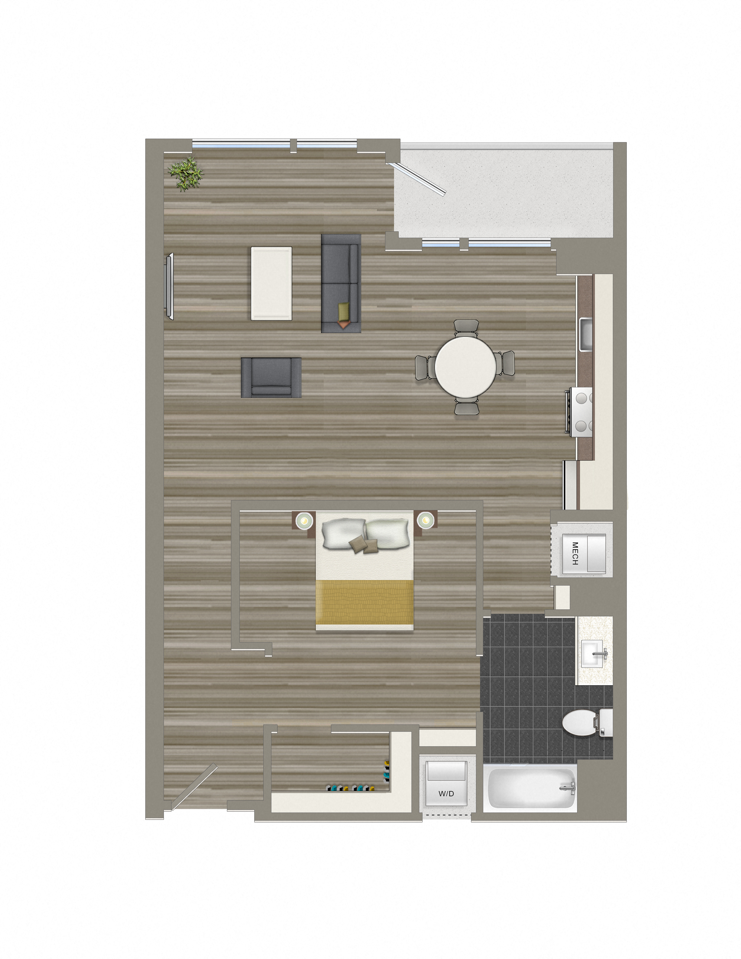 Floor plan for 1 bed, 1 bath, 787 sqft